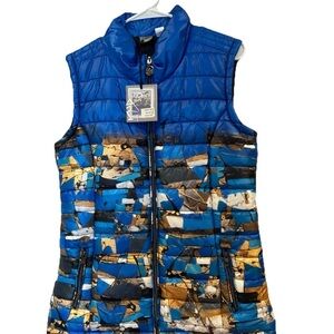 Quilted Blue Printed Sleeveless Puffer Vest Dolcezza Sz.M NWT